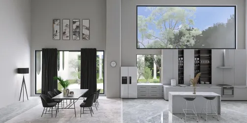 White kitchen and black dining room 