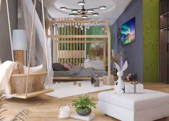 Grayish green bedroom Design Rendering