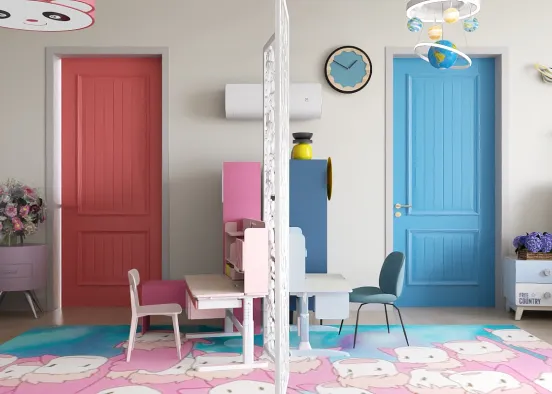 blue room for boy and pink room for girl Design Rendering
