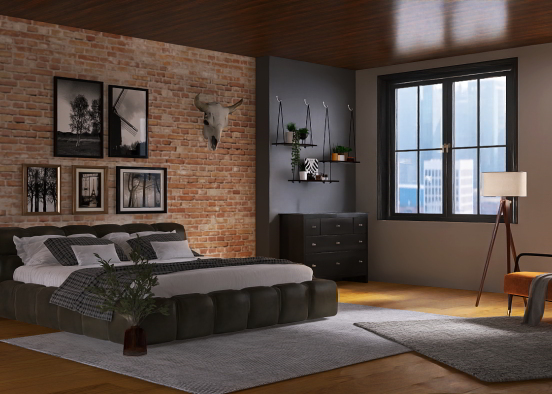 industrial bedroom  Design Rendering