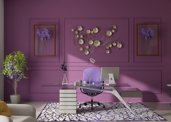 Purple office W/ Natural Lighting  Design Rendering