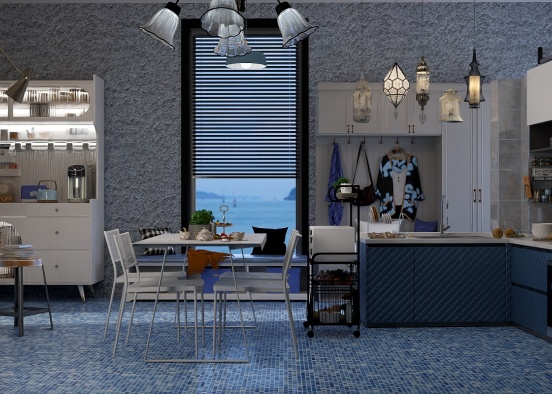 Blue wall kitchen Design Rendering