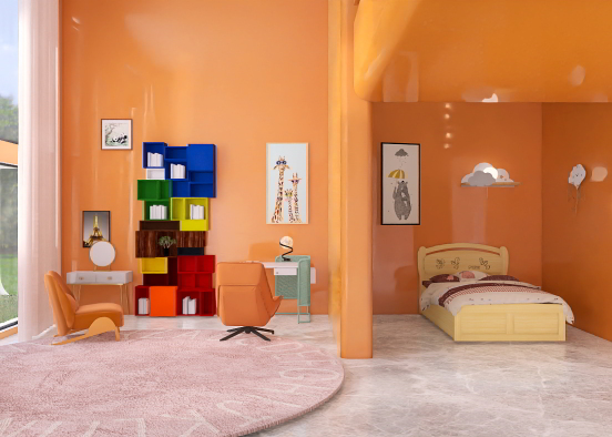 Orange Kids Room Design Rendering