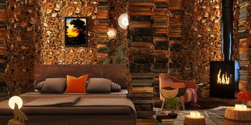Inside the log cabin 