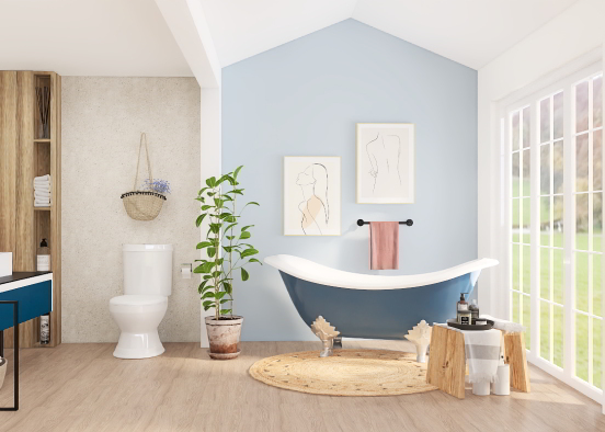 Chic Blue Bathroom Design Rendering