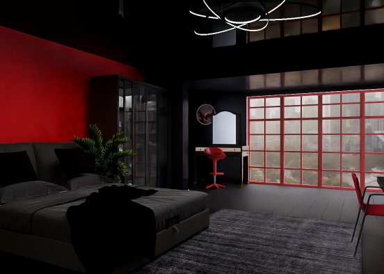 A simple black&red room design Design Rendering