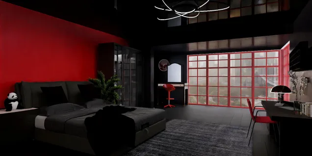 A simple black&red room design