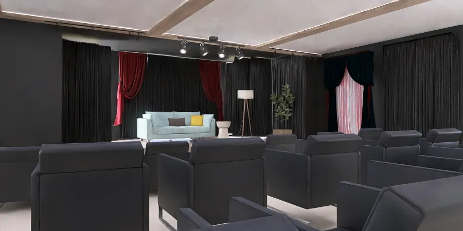 a room with a couch, chairs, and a television 