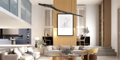 modern living room with elegant furniture arrangement showcasing cozy interior design style and maximizing space efficiency using Homestyler's real-time 3D rendering feature.