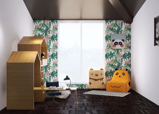 Child Panda Room Design Rendering