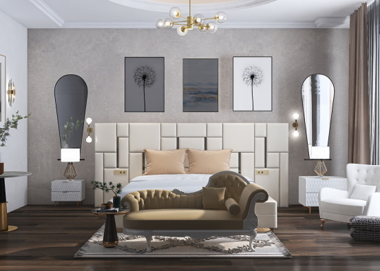 White Glam Master Bedroom Design Rendering