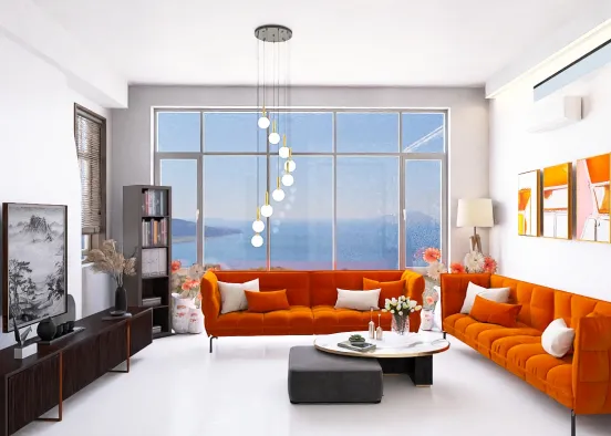 orange base living room  Design Rendering