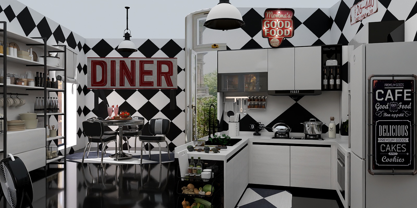 Retro Diner Kitchen ( AI model used tablechairs)