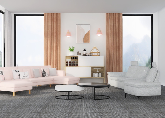 Cozy Modern Gray and Baby Pink  Design Rendering