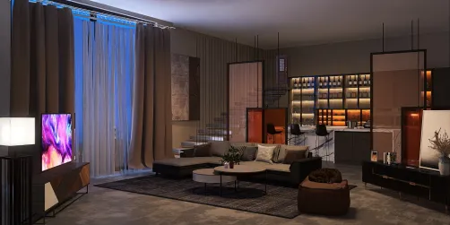 American kitchen and living roomm

