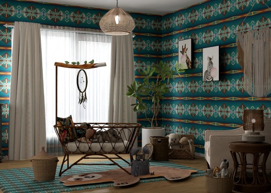 A very boho baby’s room. 👶🩵💛 Design Rendering