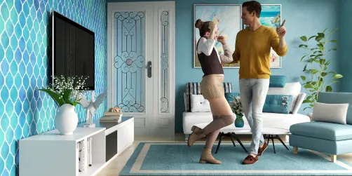 Enthusiastically dancing in the living room 