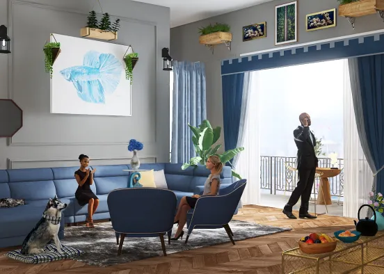 Living room in blue colors  Design Rendering