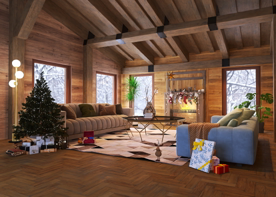 a rustic Christmas  in the mountain Design Rendering