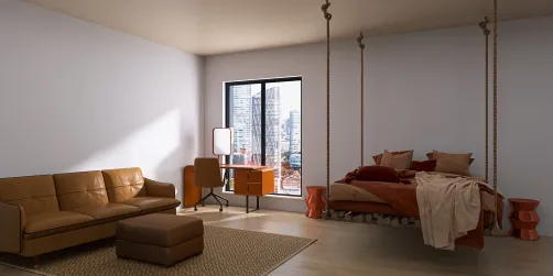 Orange and brown bedroom 
