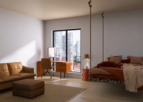 Orange and brown bedroom  Design Rendering