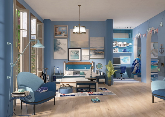 nautical blue themed room Design Rendering