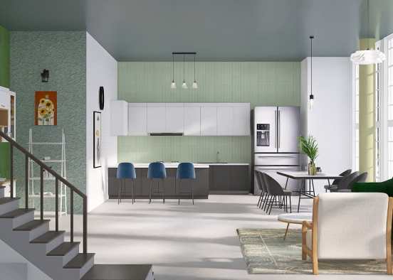 open kitchen with living room  Design Rendering