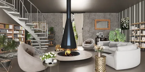 Moderno salón con chimenea