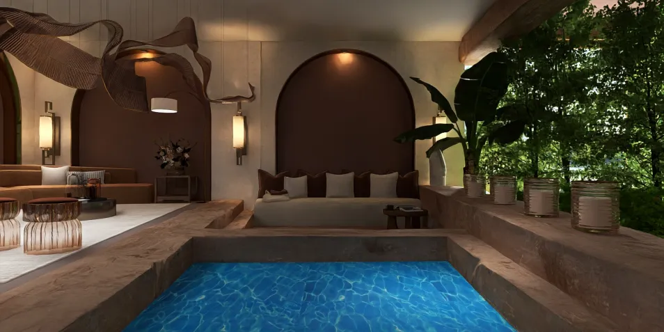 indoor spa area with a relaxation pool featuring a modern design style that enhances tranquil living spaces using Homestyler's real-time 3D rendering feature