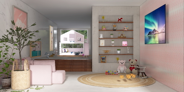 modern kids room with splashes of pink 