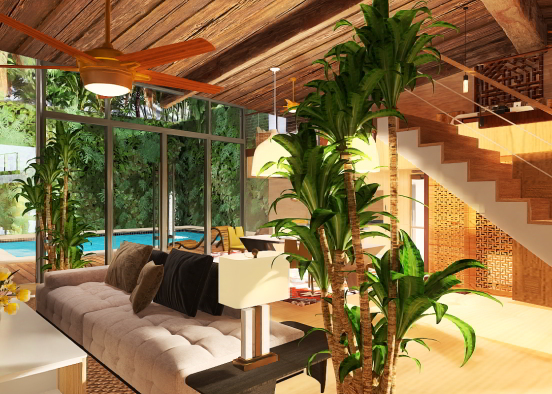 Tropical Villa with pool and Loft Design Rendering
