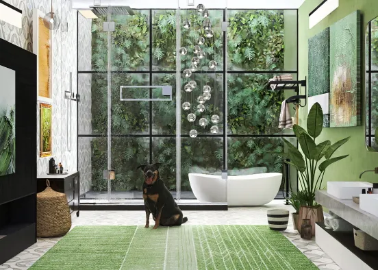 Green Wall Bathroom Design Rendering