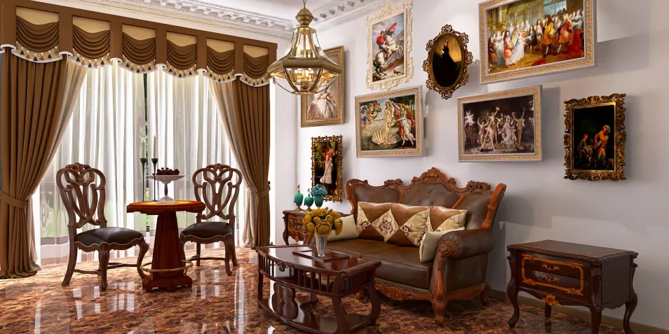 Elegant living room showcasing vintage furniture arrangement with a classic aesthetic, highlighting interior decor inspiration using Homestyler's real-time 3D rendering feature.