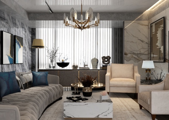 Renovated Marble Living Room Design Rendering