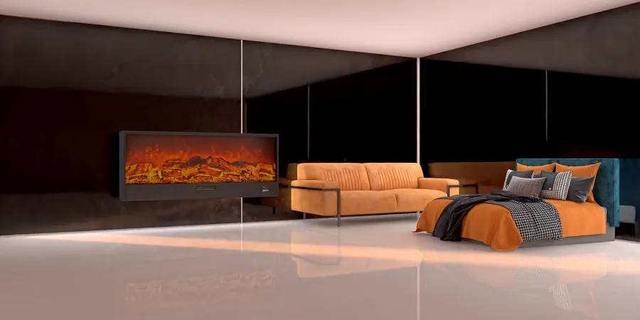 a living room with a couch, chair, and a television 