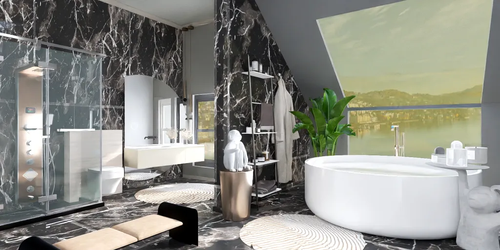 a bathroom with a tub, sink, toilet and shower 