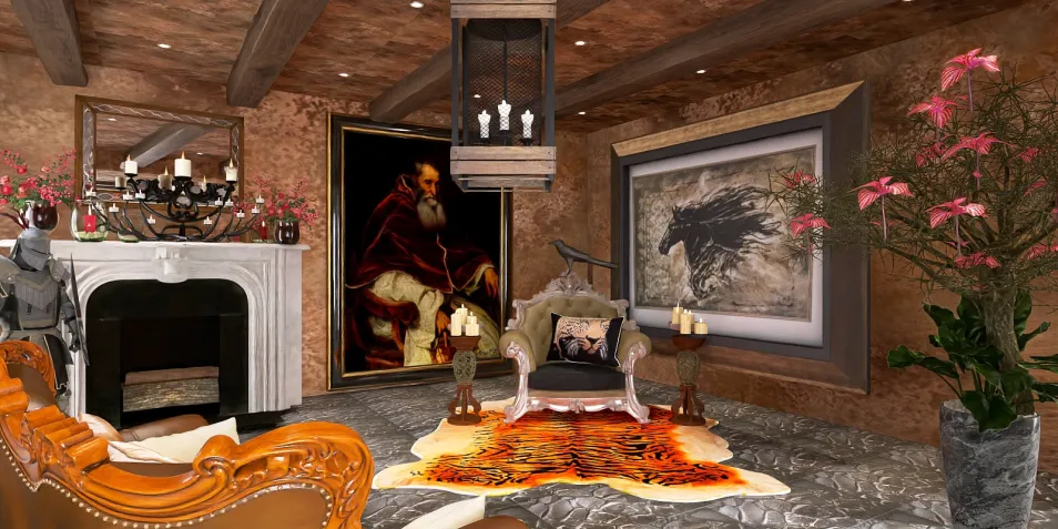 luxurious living room with classical art and elegant furniture featuring immersive 3D rendering for interior design visualization using Homestyler