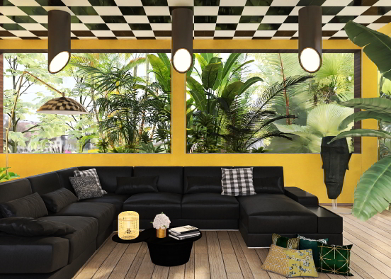 Black&yellow living room  Design Rendering
