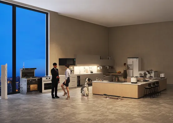 One dog and 3 humans  Design Rendering