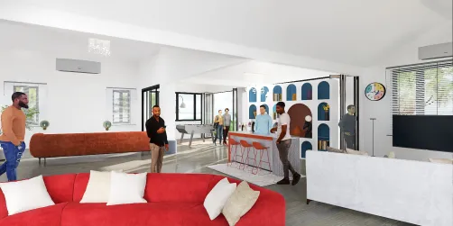 A PES Game house with a mini bar