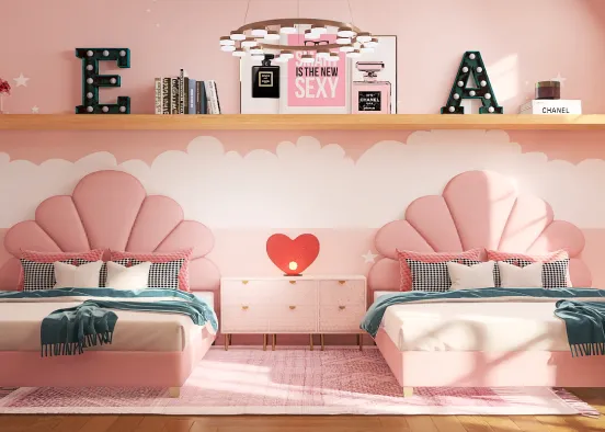 Twin Girl’s Bedroom Design Rendering