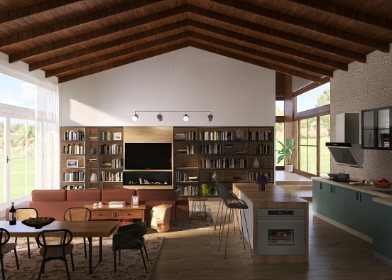 Sala contemporânea integrada com cozinha. Design Rendering