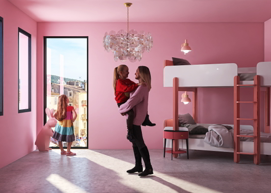 Chambre rose pour 2 petites filles Design Rendering