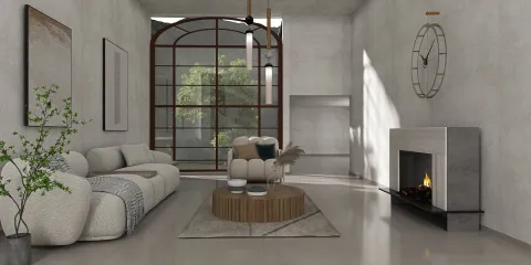 modern living room with comfortable sofa and stylish armchair, showcasing minimalistic design and natural light for optimal interior decor experience, utilizing Homestyler's real-time 3D rendering feature.