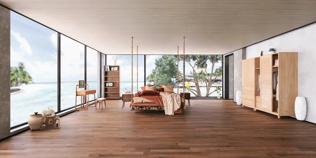 a living room with a wooden floor and a wooden floor 