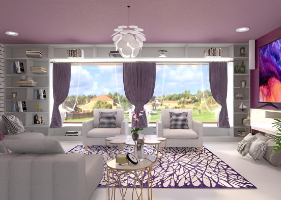 Sala de estar em tons violeta  Design Rendering