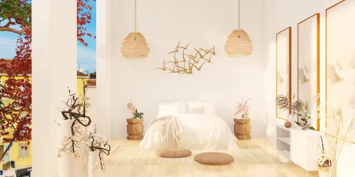 Bedroom in japandi style