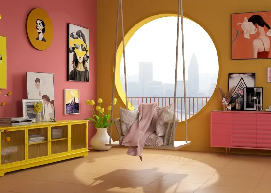 Pink and yellow room Design Rendering