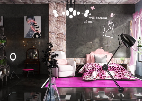 Urban teenage girl's sassy bedroom. Design Rendering