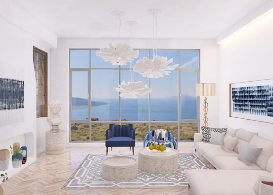 Mediterranean living room in Greece Design Rendering